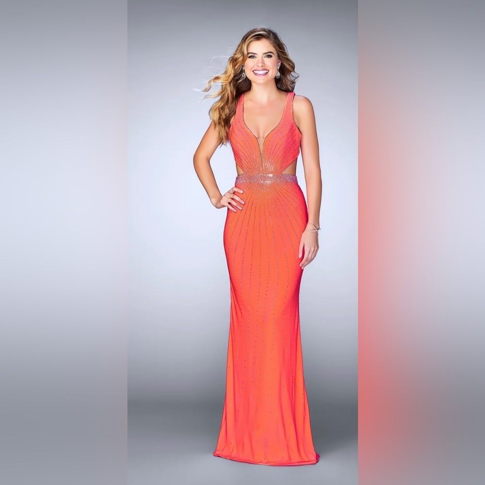 Orange dress pageant gown le femme homecoming dress hoco